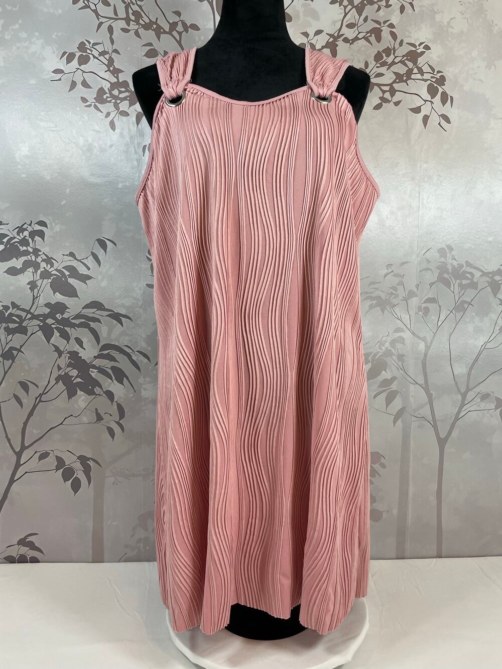 Wavy Textured O-Ring Accent Shift Dress Dusty Blush Pink Size XXL